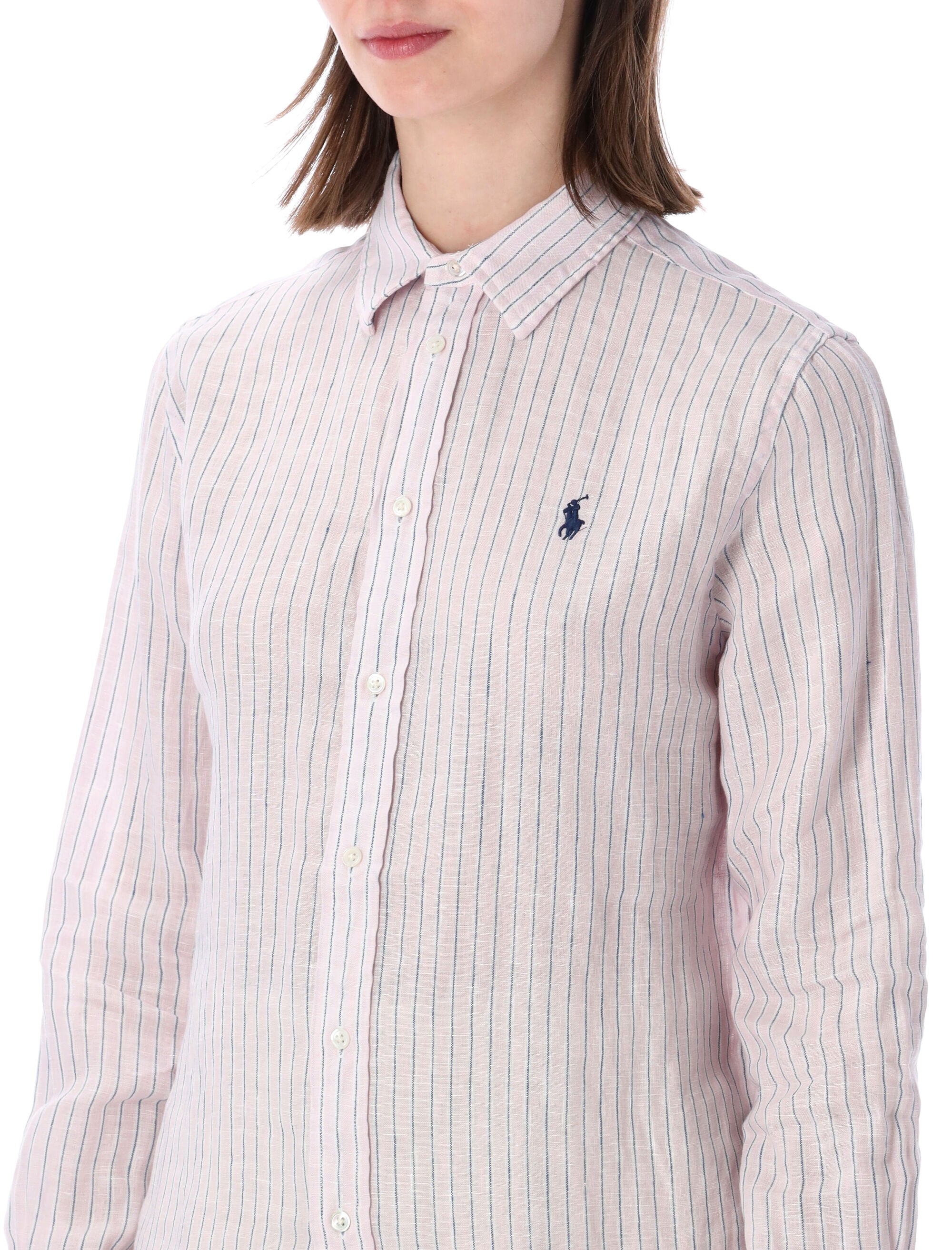 Polo Ralph Lauren classic fit linen stripes shirt Hint Of Pink-white