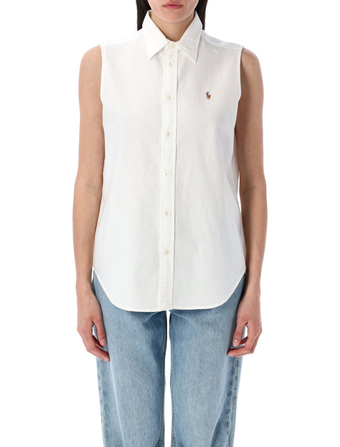 Polo Ralph Lauren White Cotton Oxford Sleeveless Shirt Bsr
