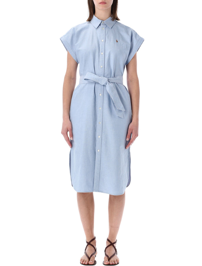 Polo Ralph Lauren Belted Oxford Shirtdress Blue Cotton Dress