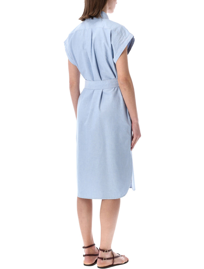 Polo Ralph Lauren Belted Oxford Shirtdress Blue Cotton Dress