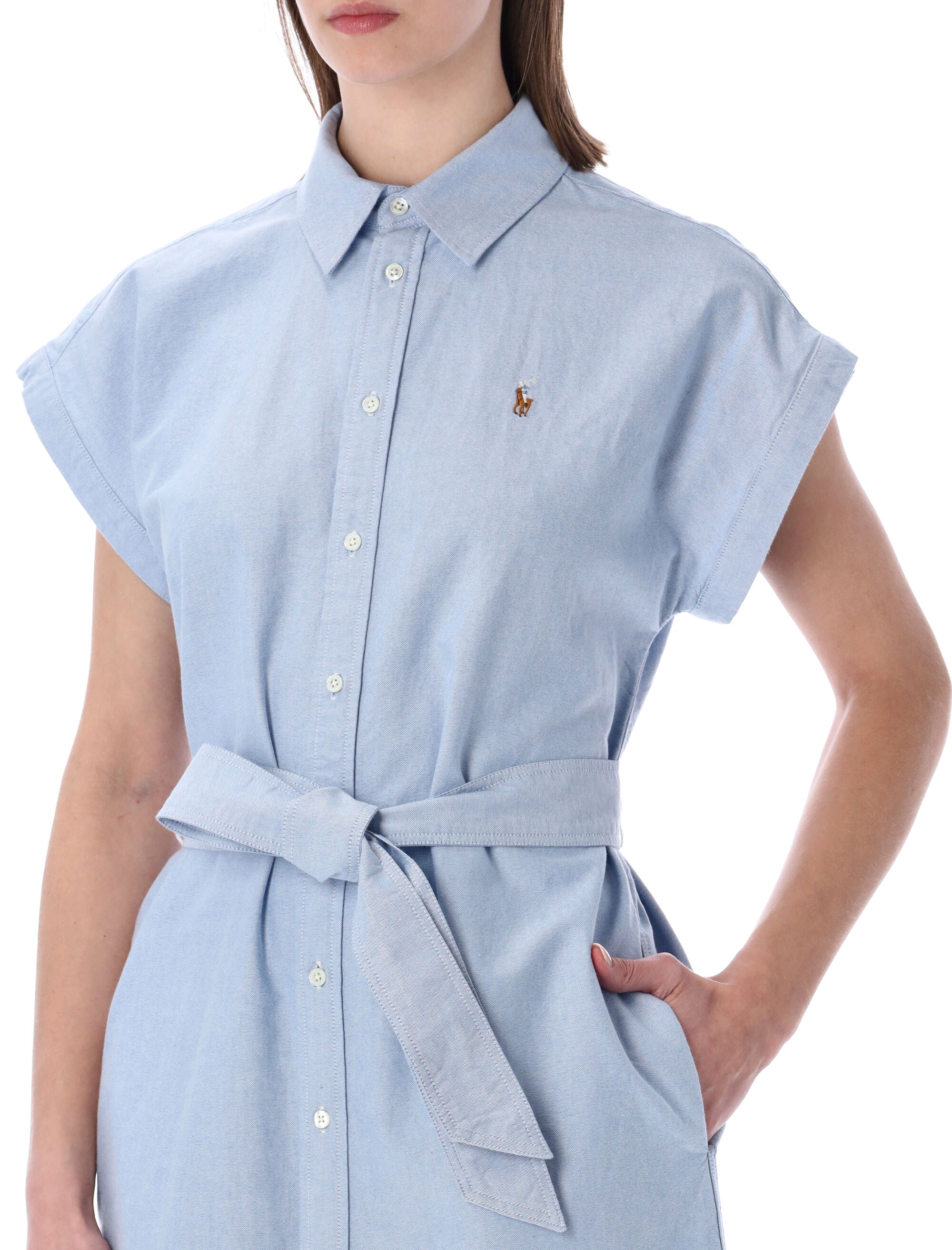 Polo Ralph Lauren Belted Oxford Shirtdress Blue Cotton Dress