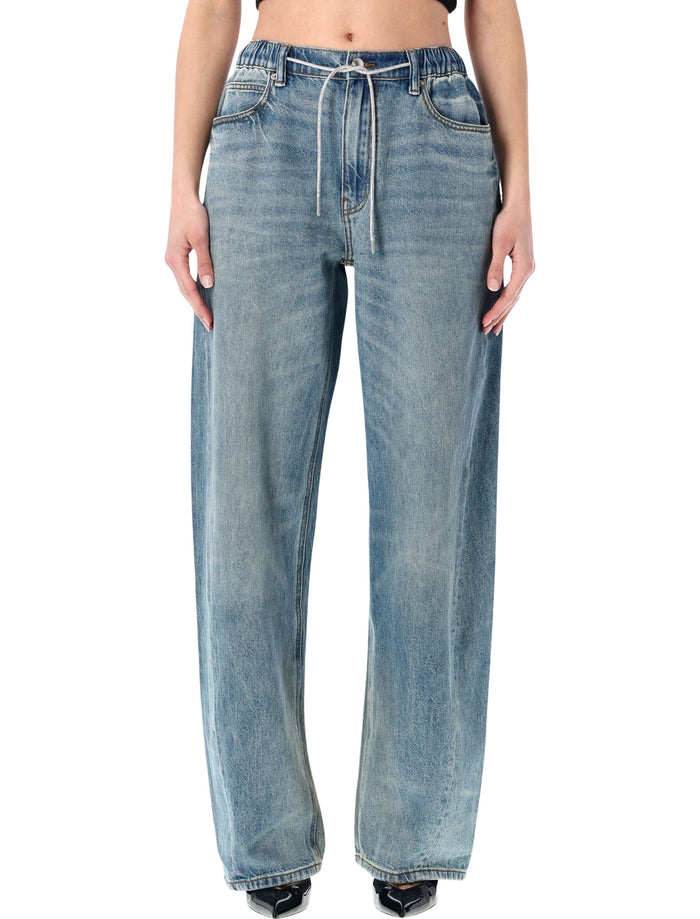 Alexander Wang Balloon Jeans With Crystal Drawcord Medium Indigo Cotton
