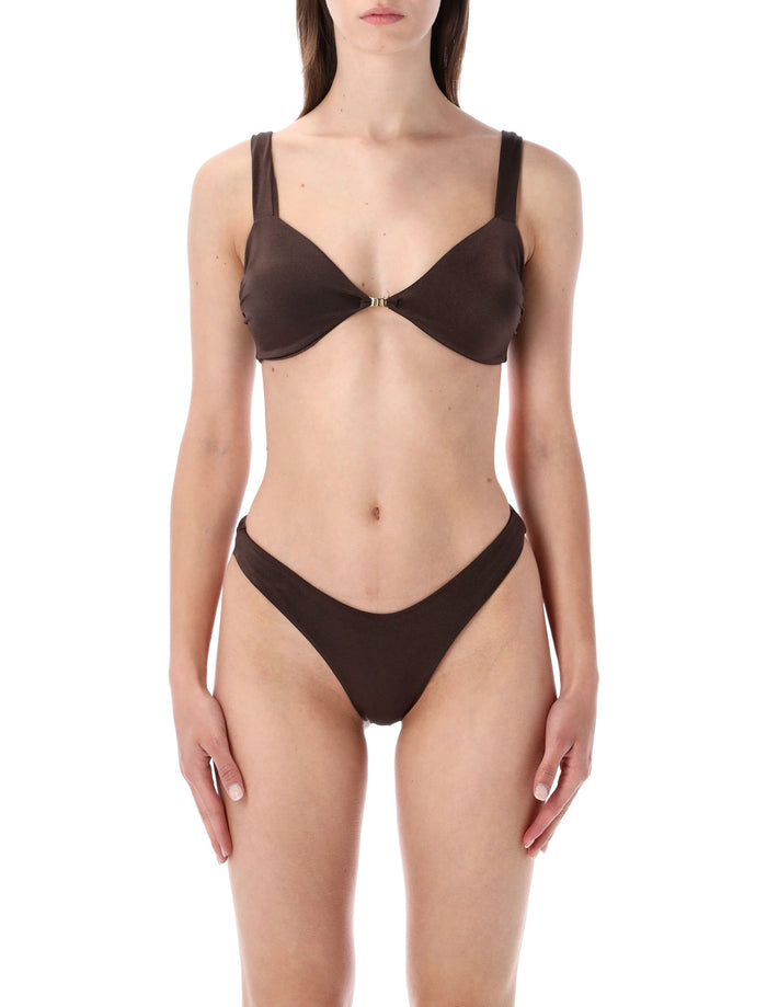 Matinée Jane Glossy Lycra Bikini Brown Polyamide