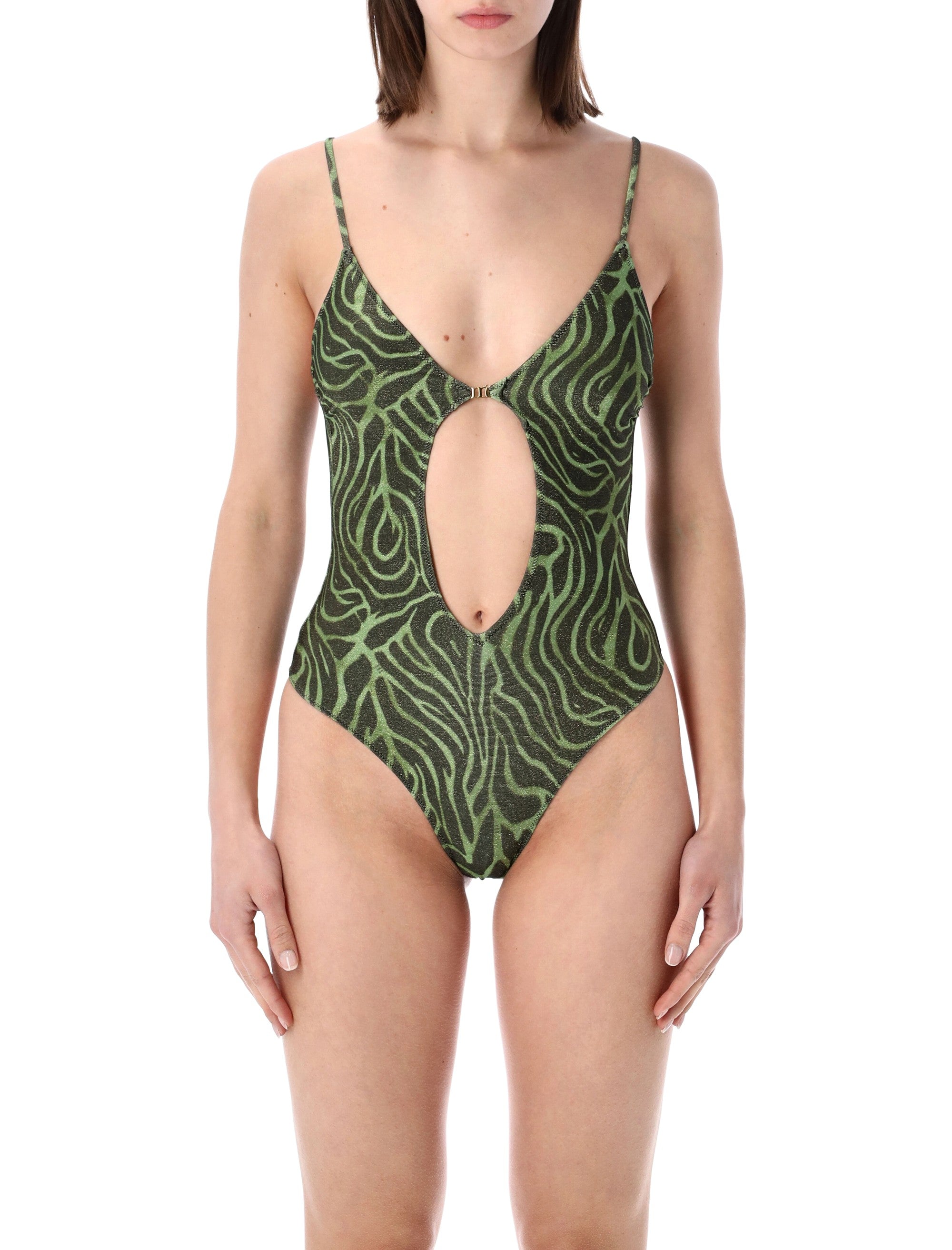 Matinée Lilly Zebra Lurex Swimsuit Green Polyester Swimwear