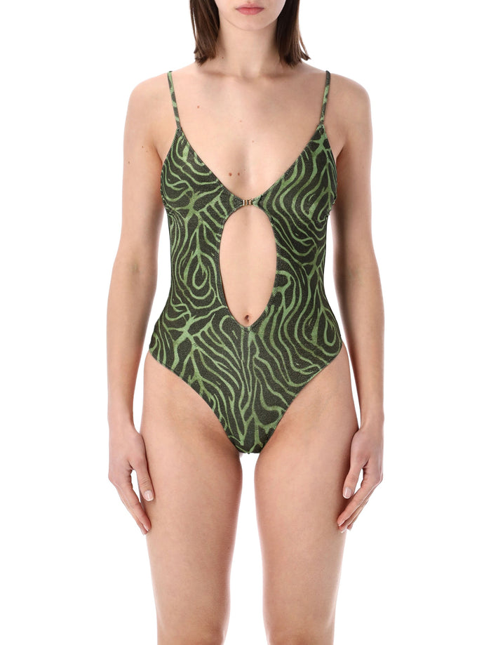 Matinée Lilly Zebra Lurex Swimsuit Green Polyester Swimwear