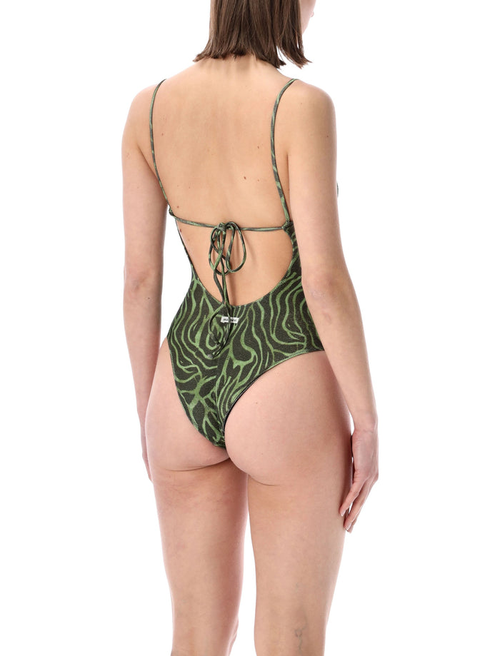 Matinée Lilly Zebra Lurex Swimsuit Green Polyester Swimwear