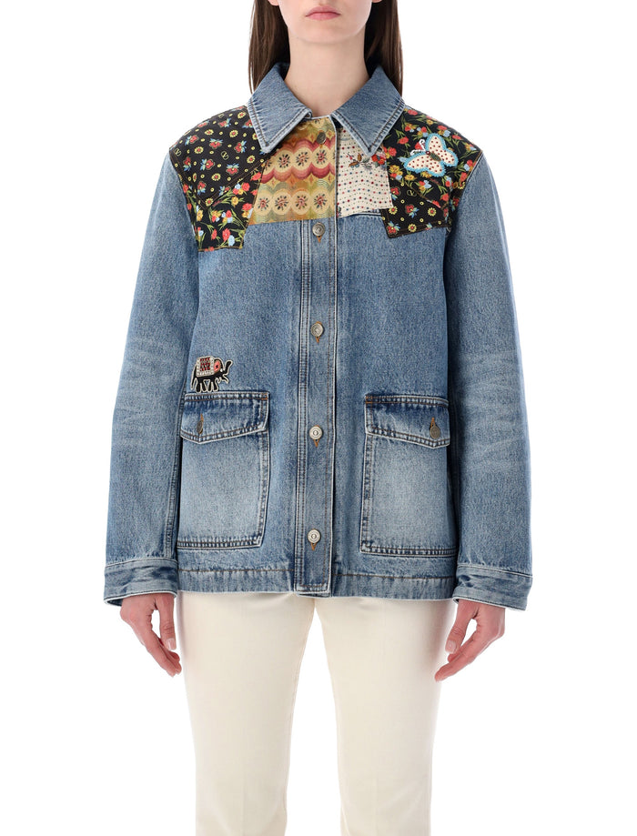 Valentino Garavani Patchwork Denim Jacket Blue Cotton