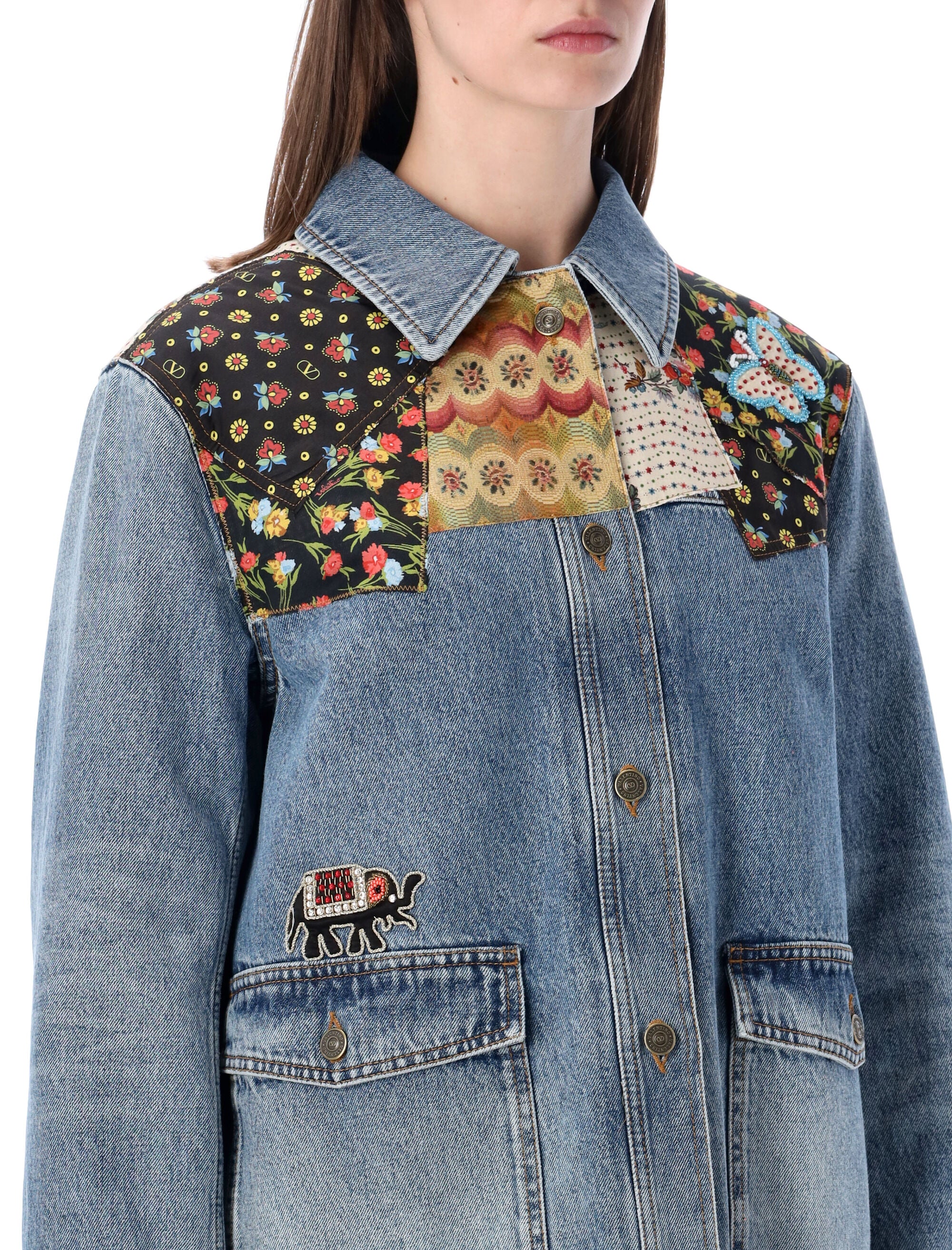 Valentino Garavani Patchwork denim jacket Blue Cotton