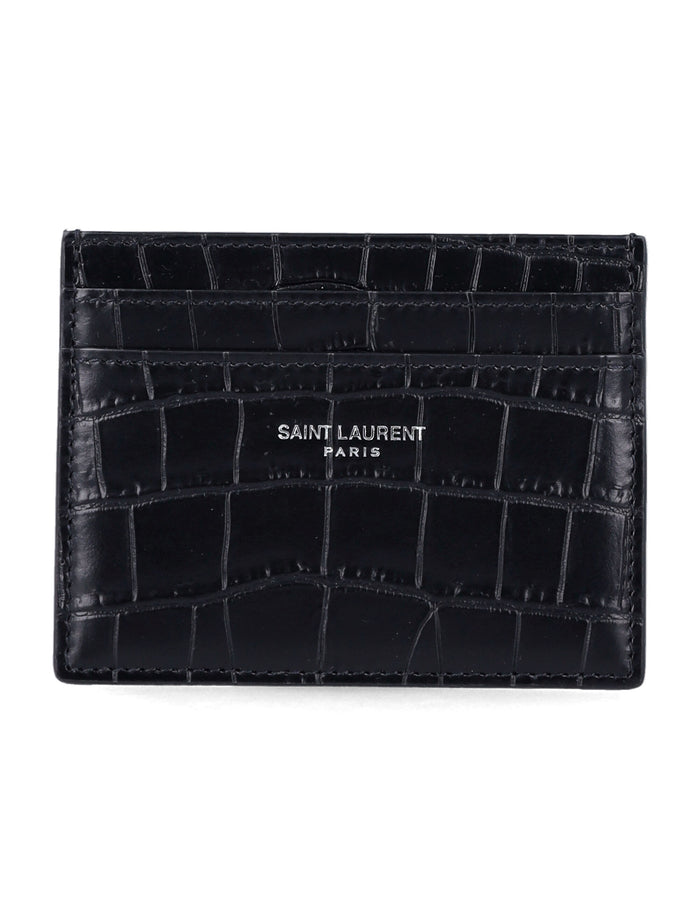 Saint Laurent crocodile-embossed card holder Black Calf Skin Cardholder
