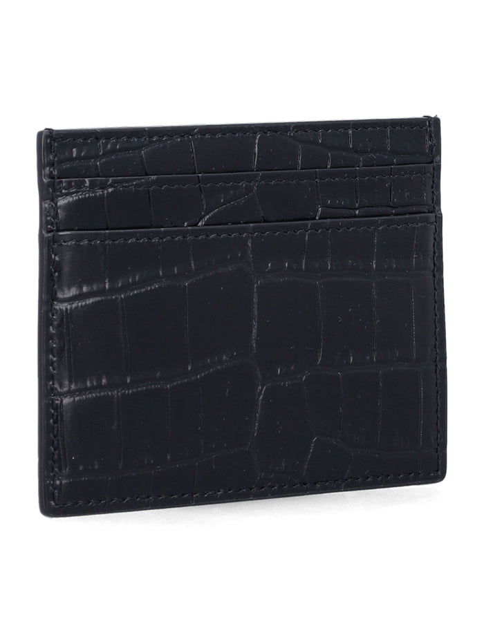 Saint Laurent crocodile-embossed card holder Black Calf Skin Cardholder