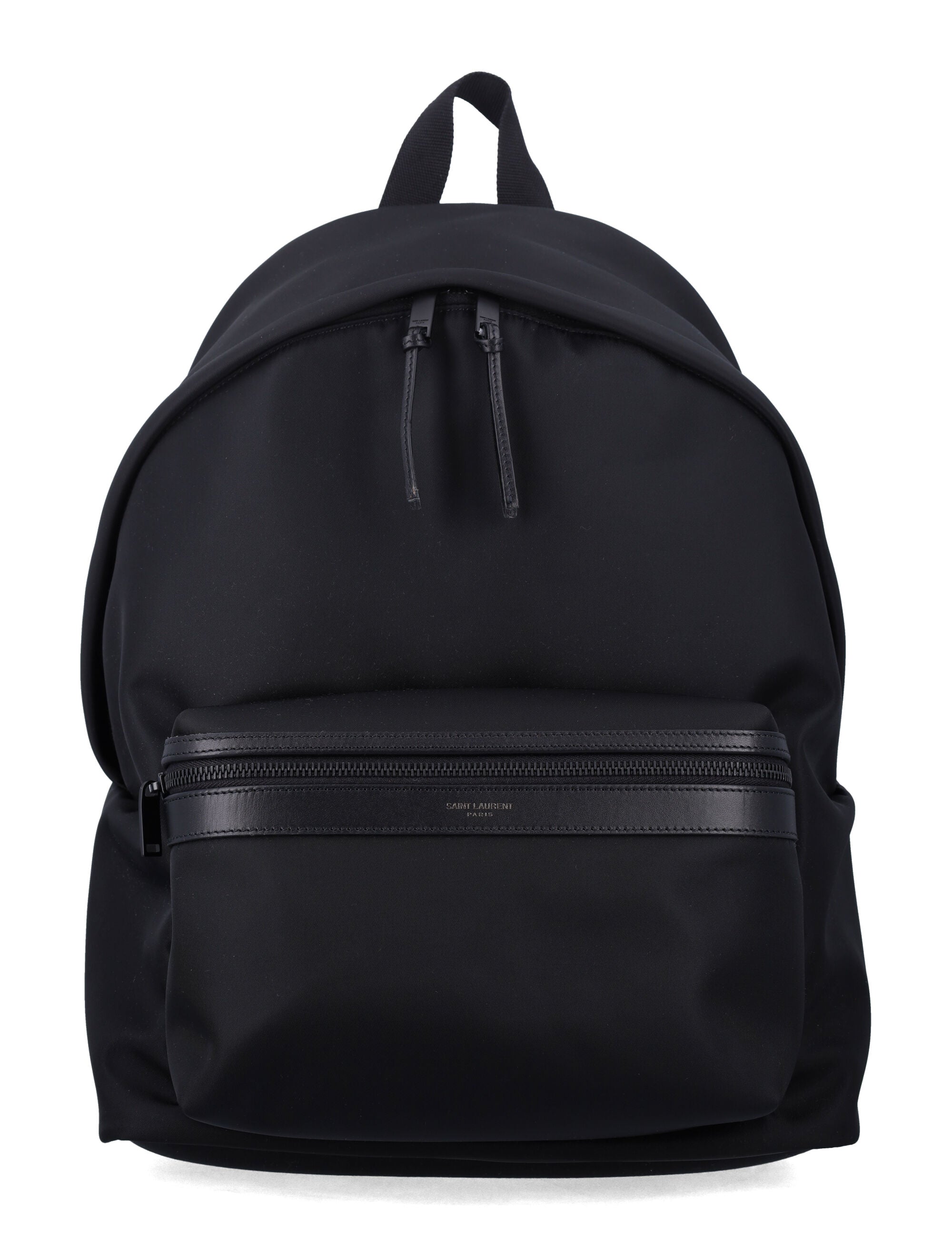 Saint Laurent City Backpack in ECONYL®, smooth leather and nylon Black Polyamide