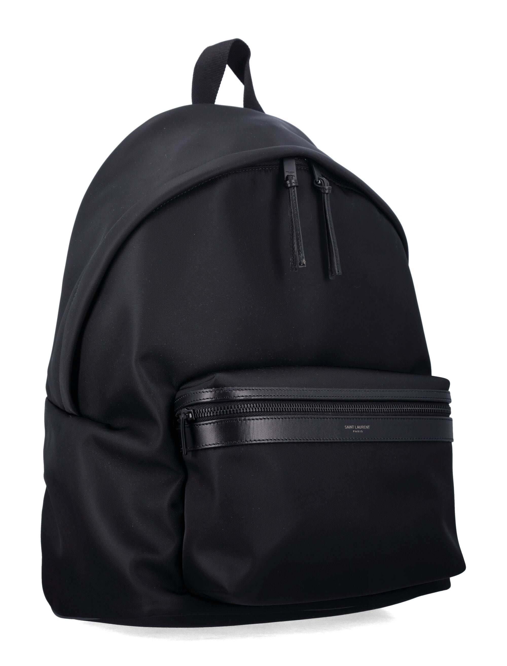 Saint Laurent City Backpack in ECONYL®, smooth leather and nylon Black Polyamide