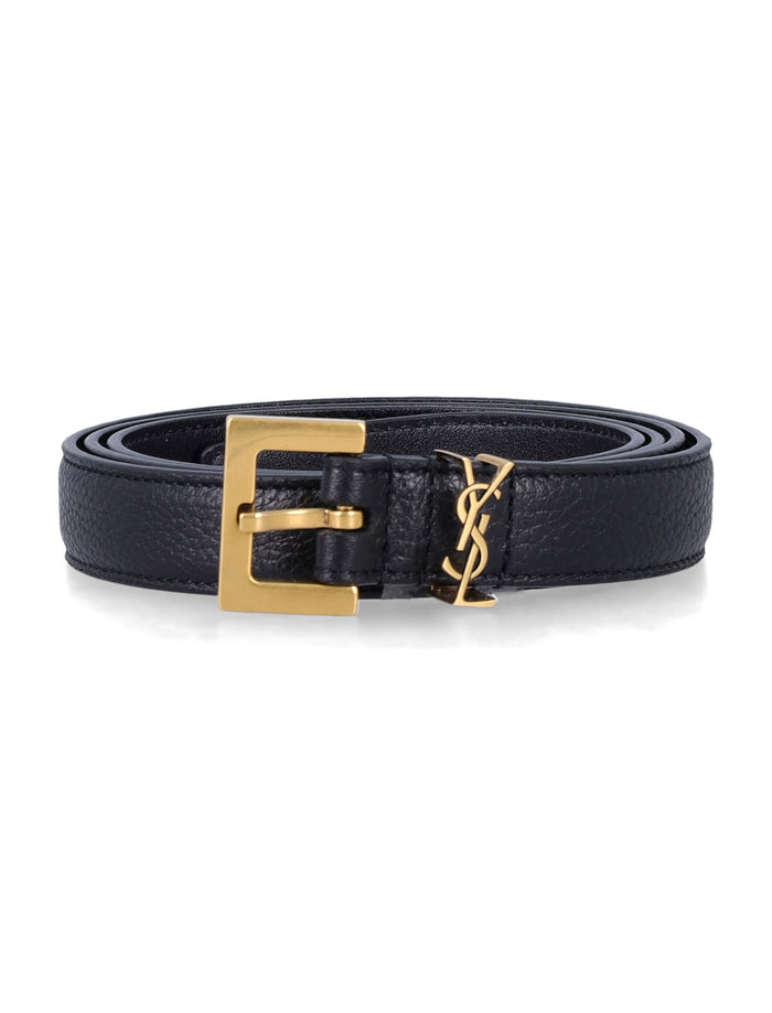 Saint Laurent Cassandre leather belt Black Calf Skin