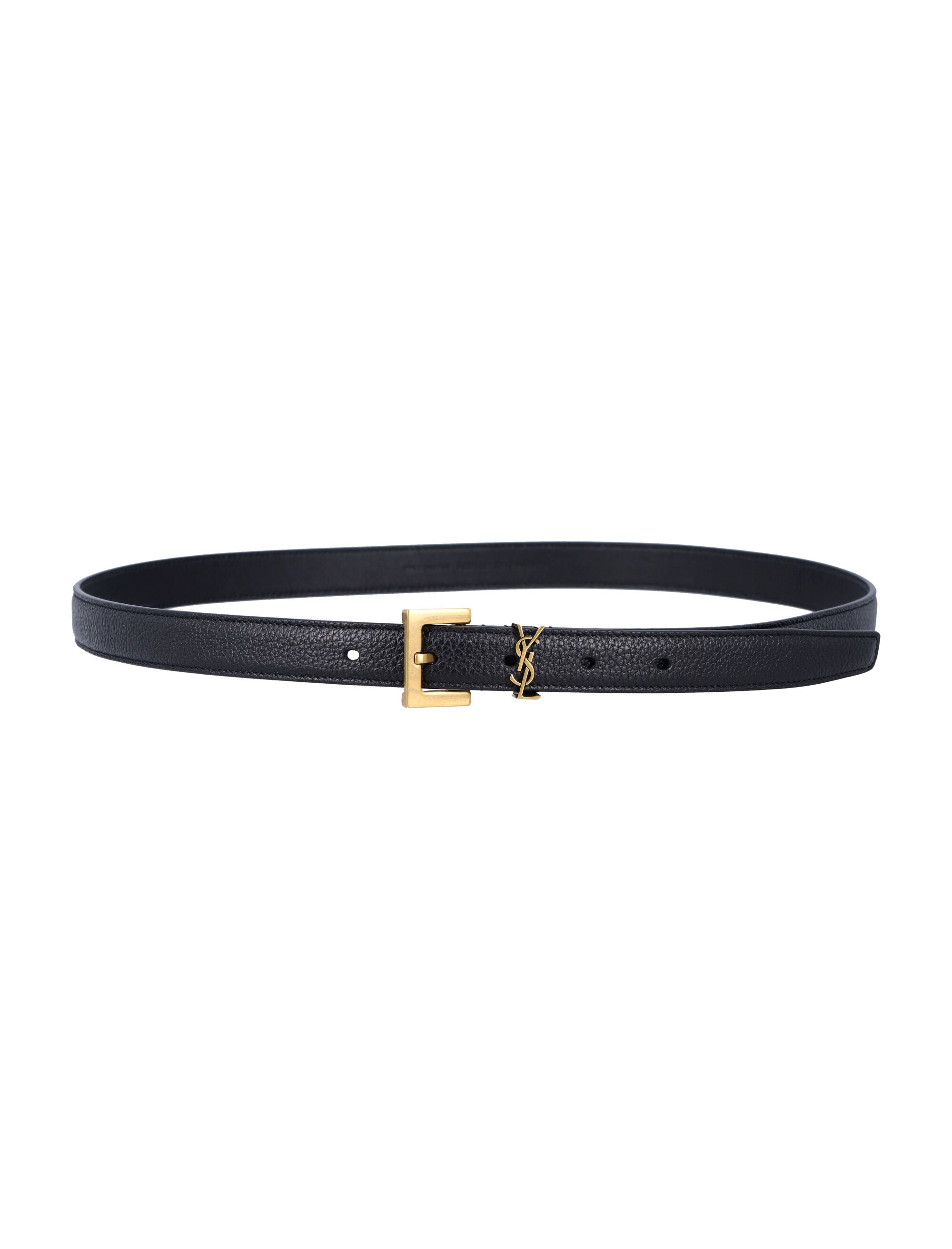 Saint Laurent Cassandre leather belt Black Calf Skin