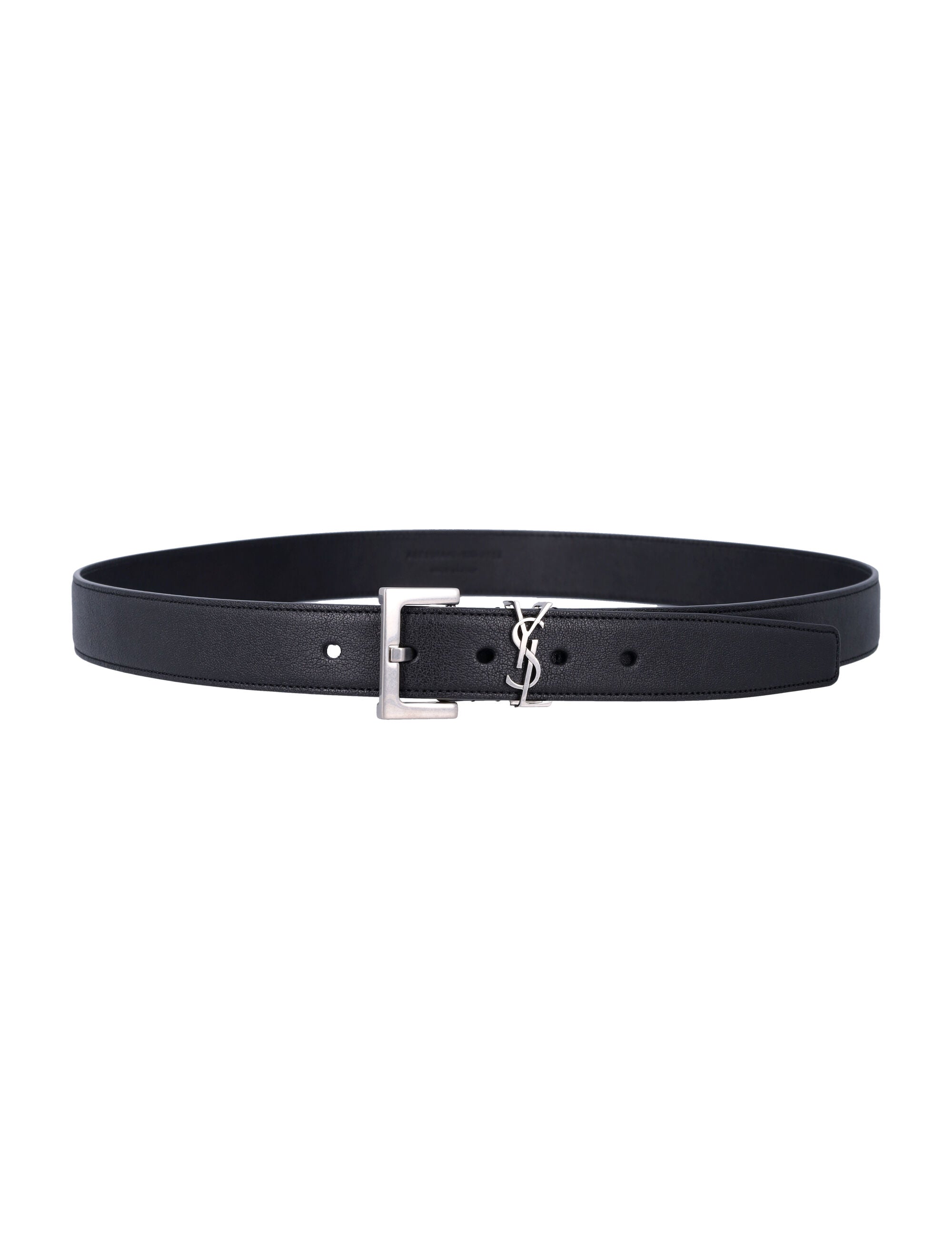Saint Laurent Cassandre leather belt Black Silver Lamb Skin