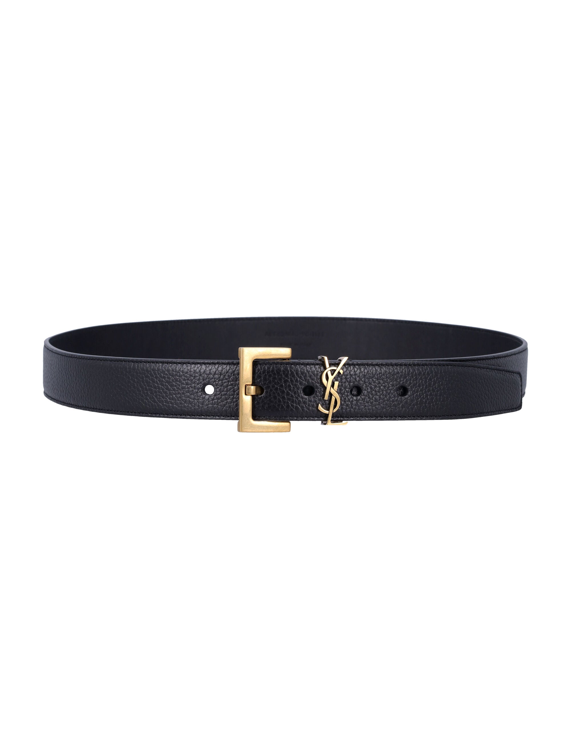 Saint Laurent Cassandre grained leather belt Black Calf Skin