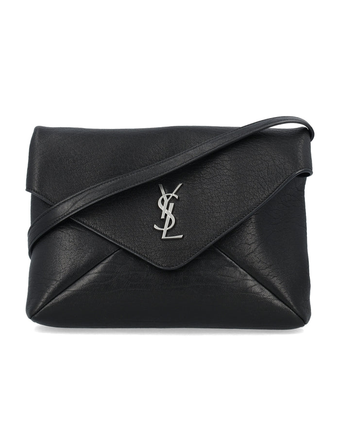 Cassandre Leather Envelope Messenger Black Lamb Skin Shoulder Bag