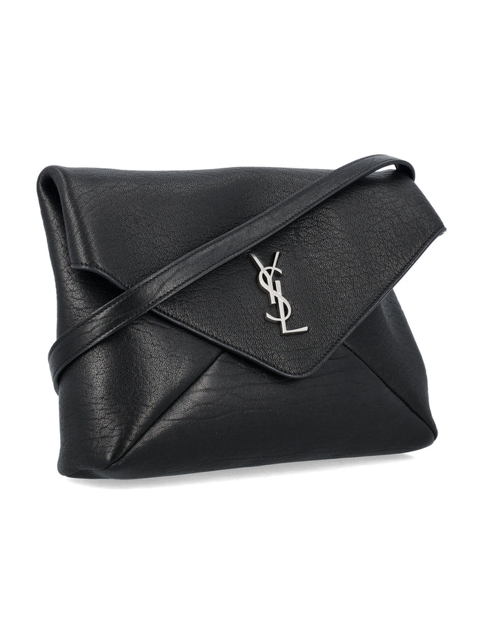 Cassandre Leather Envelope Messenger Black Lamb Skin Shoulder Bag