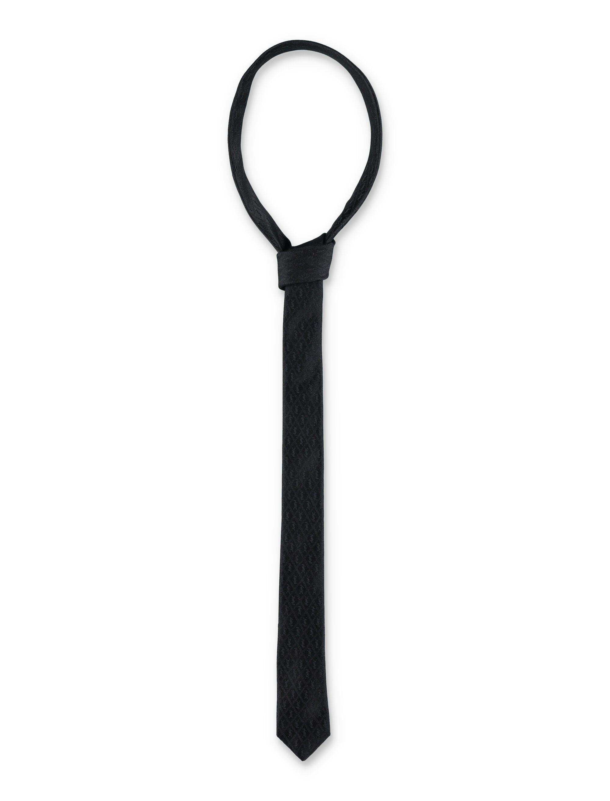Silk Thin Monogram Tie Black