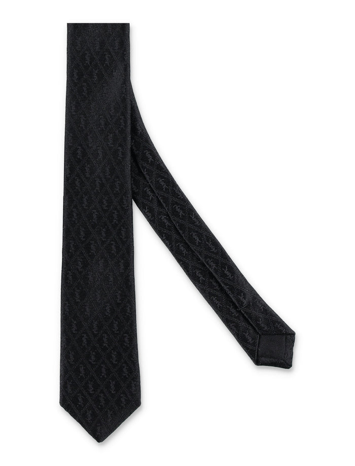Silk Thin Monogram Tie Black