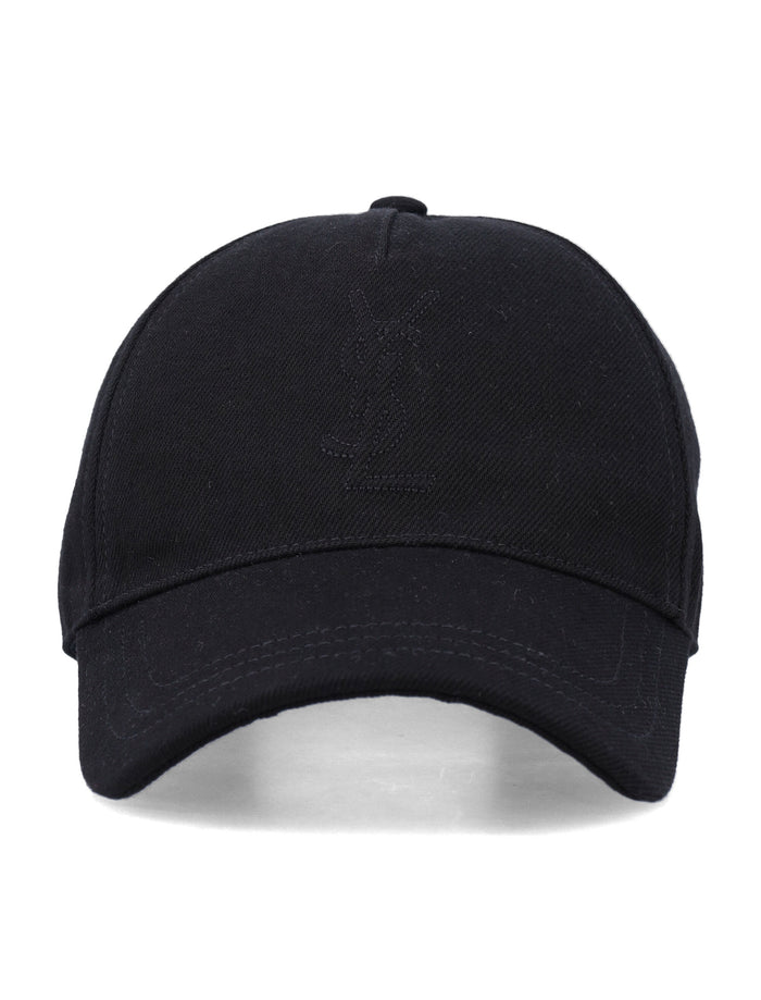 Saint Laurent Cassandre cotton denim cap Black Hat