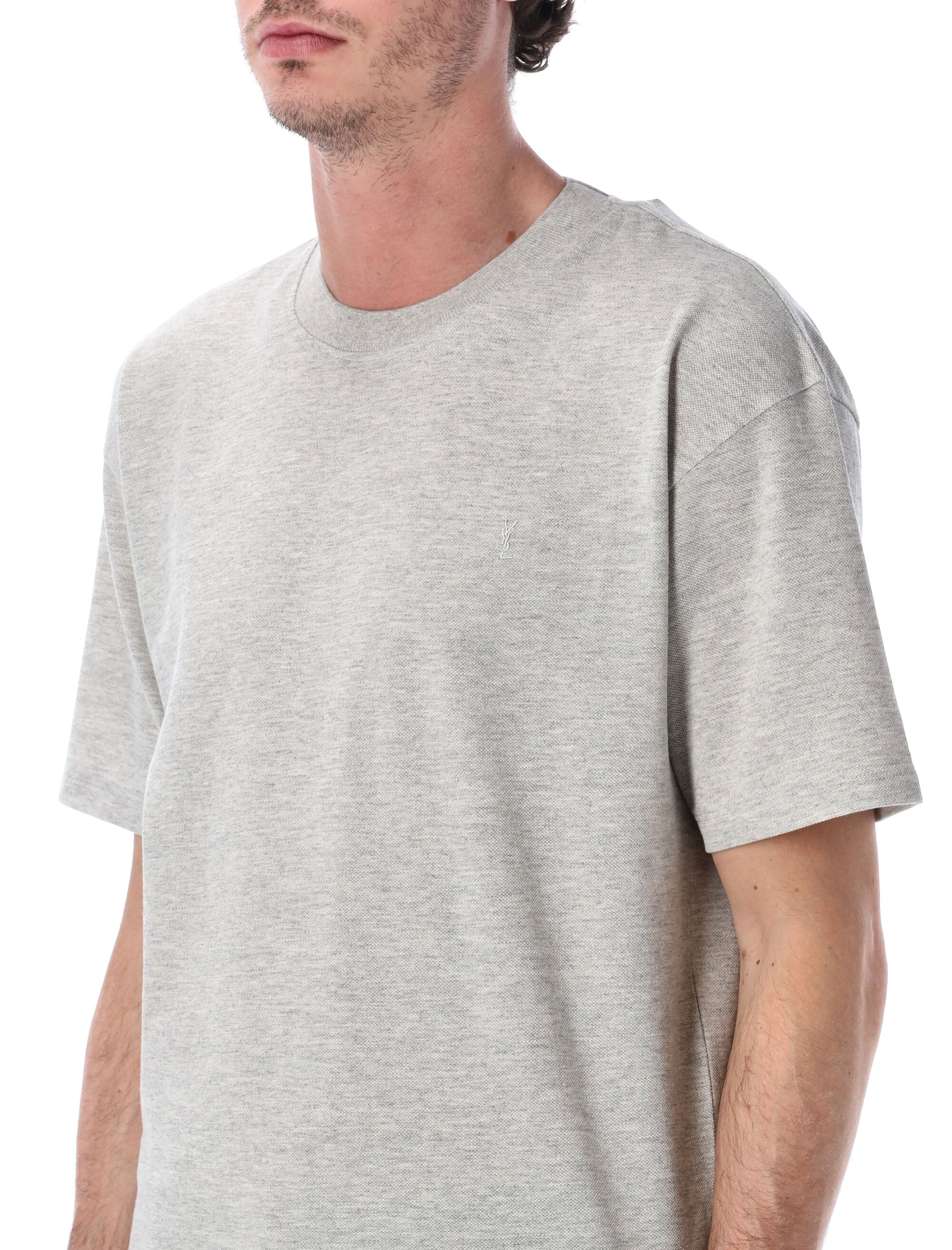 Saint Laurent piqué Cassandre t-shirt Gris Chine Cotton Tshirt