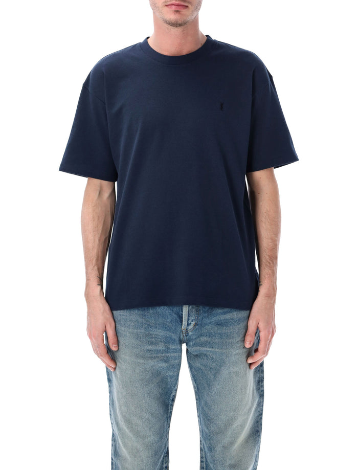 Saint Laurent piqué Cassandre t-shirt Blue Minerale Cotton Tshirt