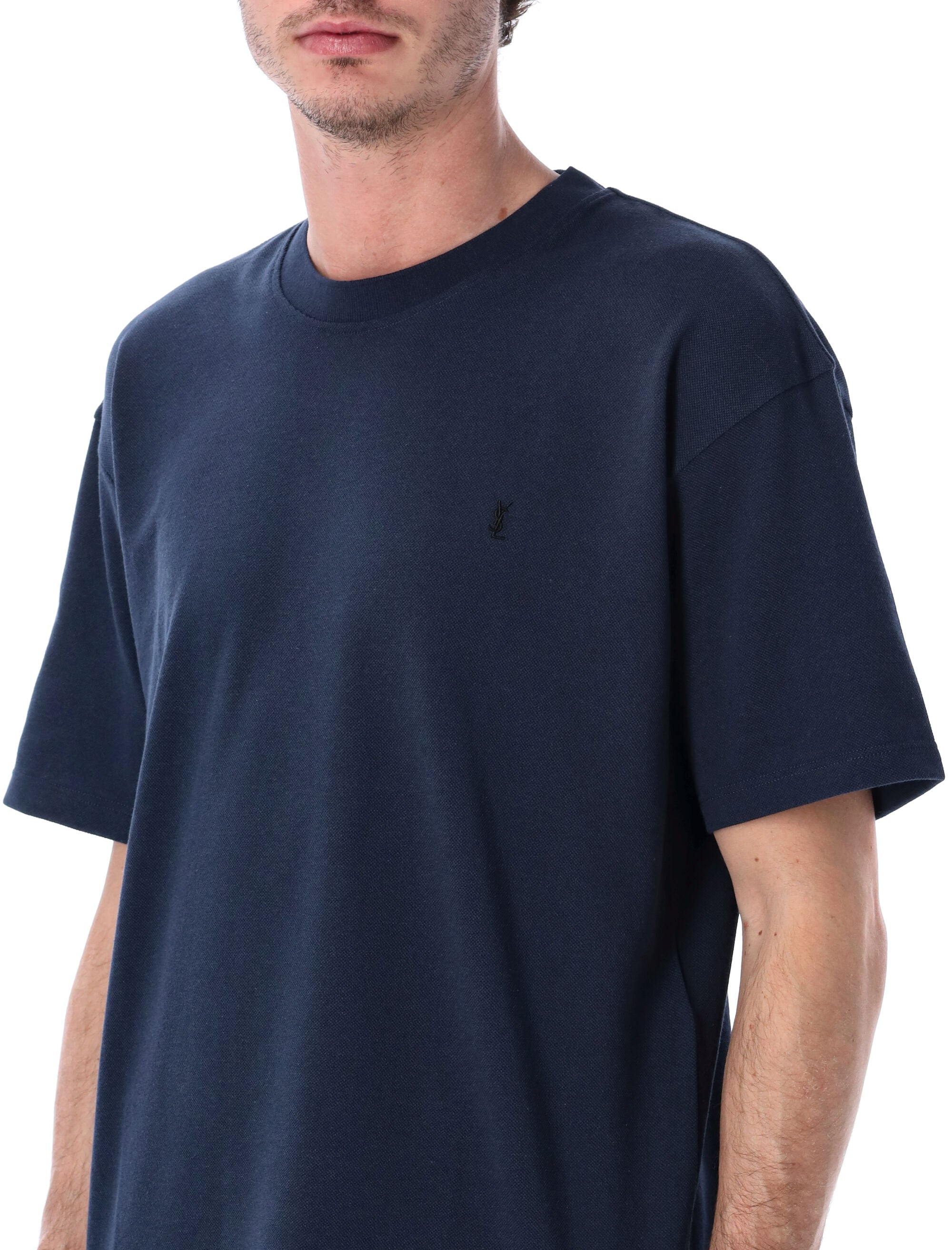 Saint Laurent piqué Cassandre t-shirt Blue Minerale Cotton Tshirt