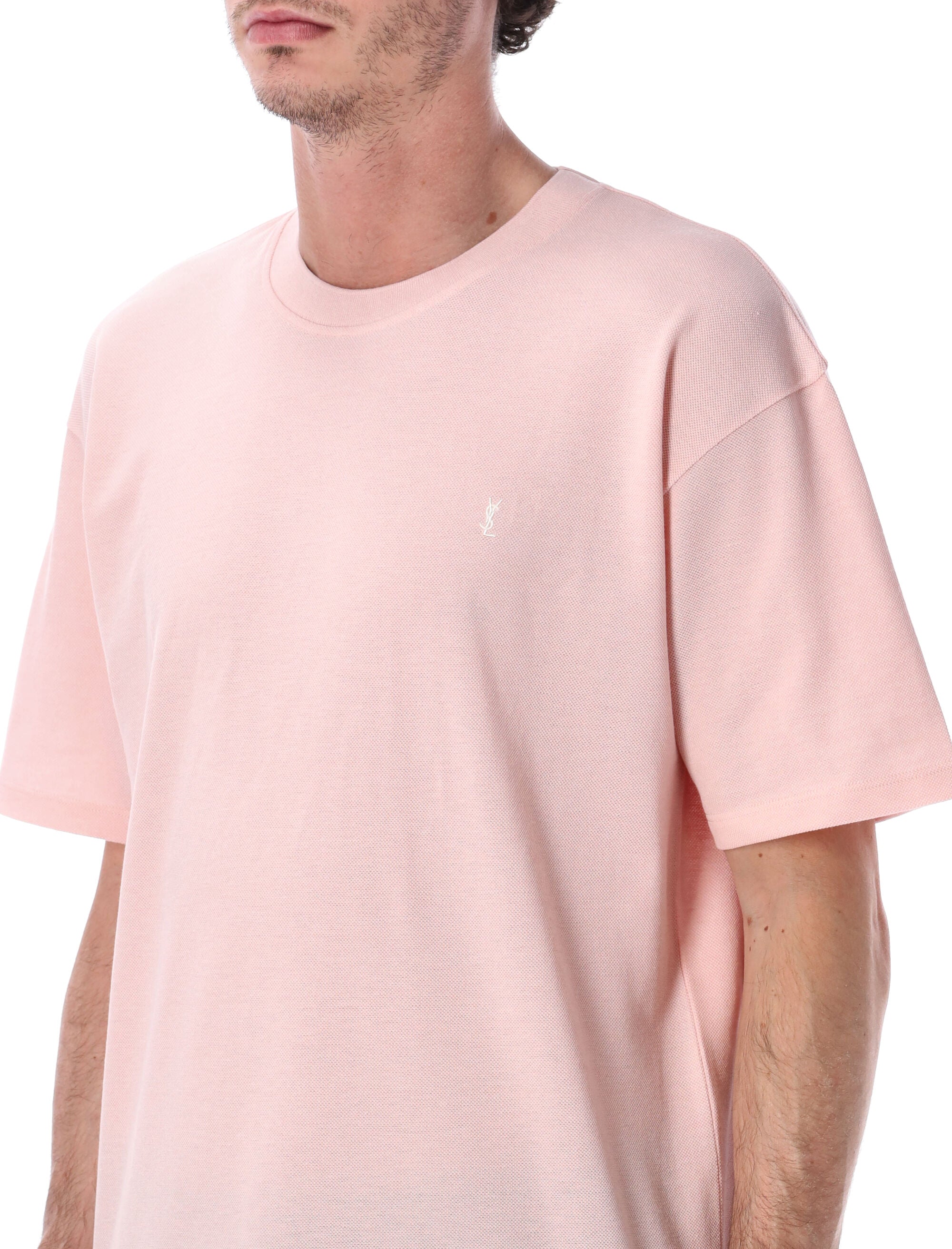 Saint Laurent piqué Cassandre t-shirt Rose Naturel Cotton Tshirt