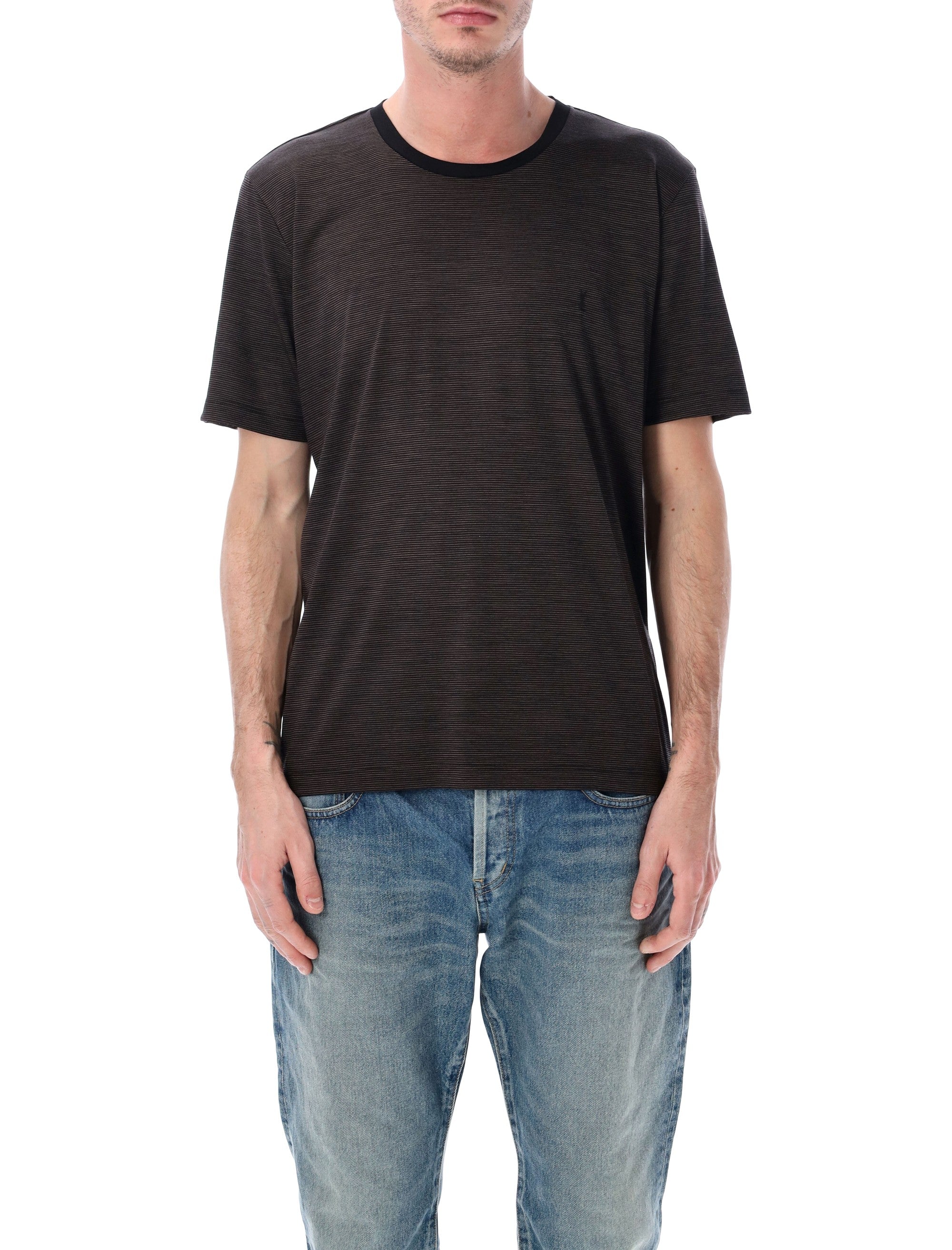 Saint Laurent Cassandre striped t-shirt Black Brown Wool Tshirt