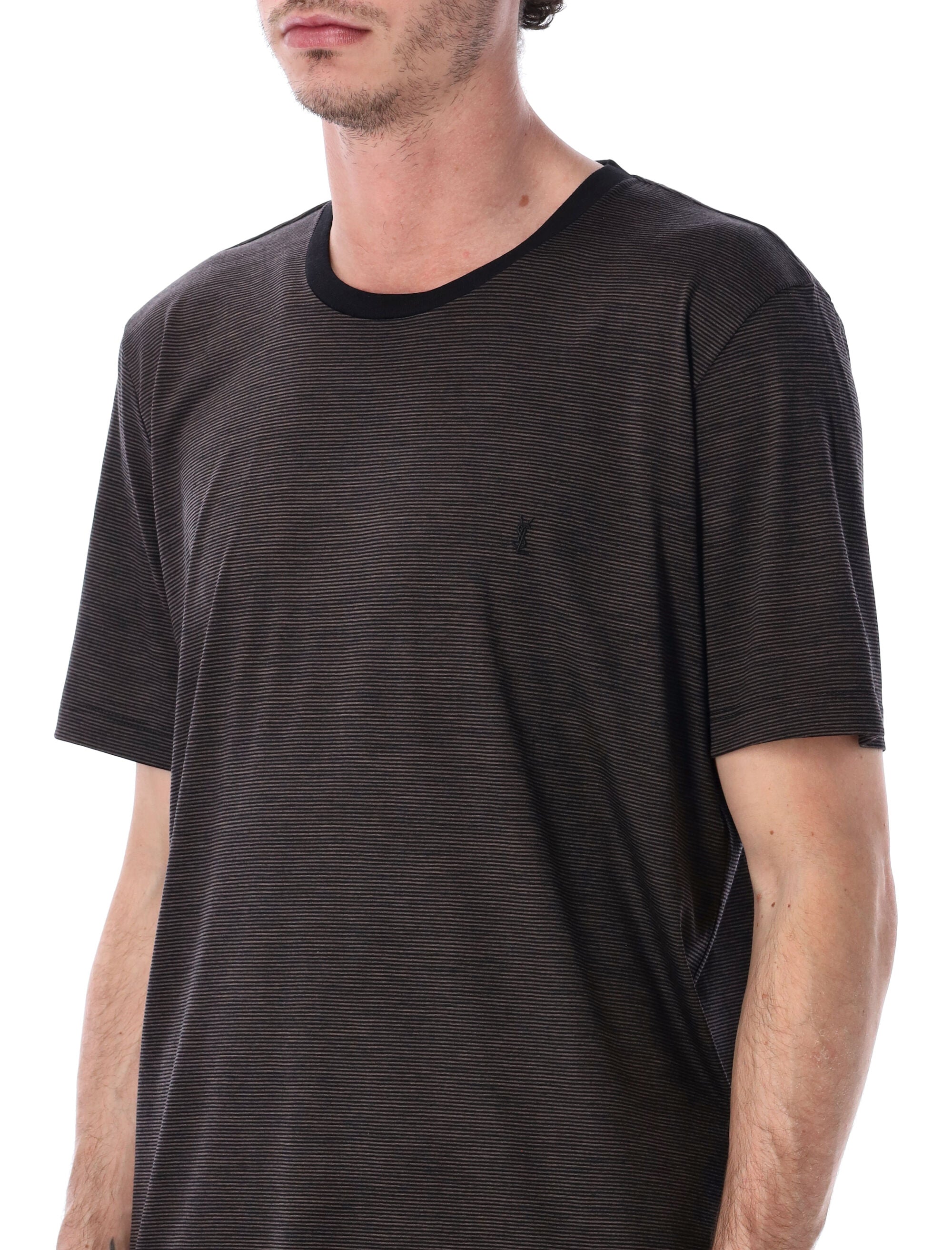Saint Laurent Cassandre striped t-shirt Black Brown Wool Tshirt