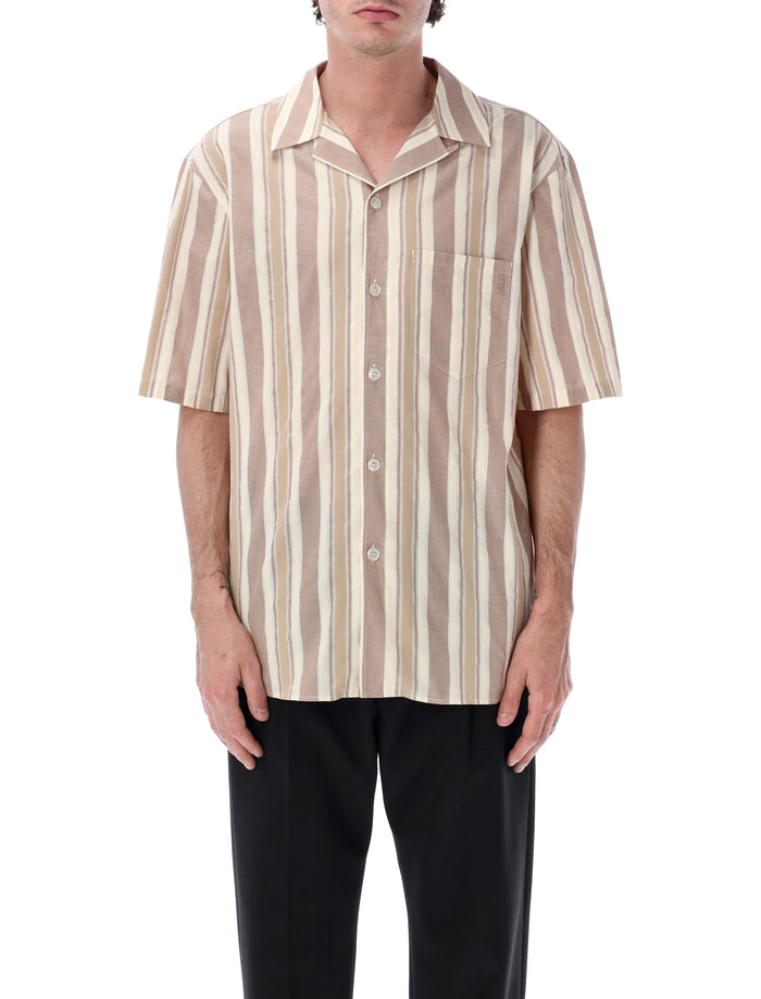 Saint Laurent Cassandre Cotton Striped Shirt Brown