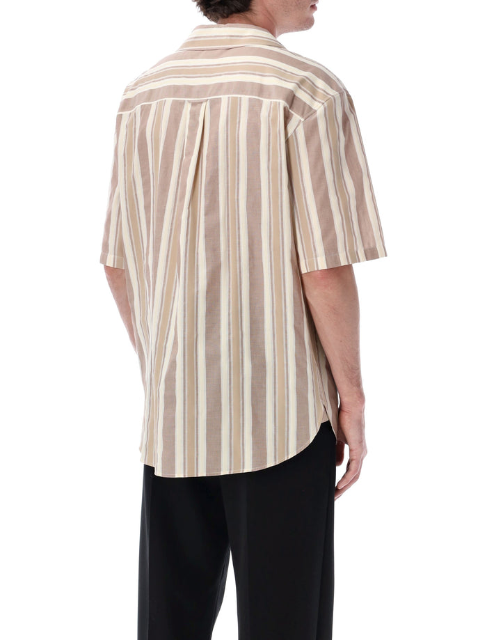 Saint Laurent Cassandre Cotton Striped Shirt Brown