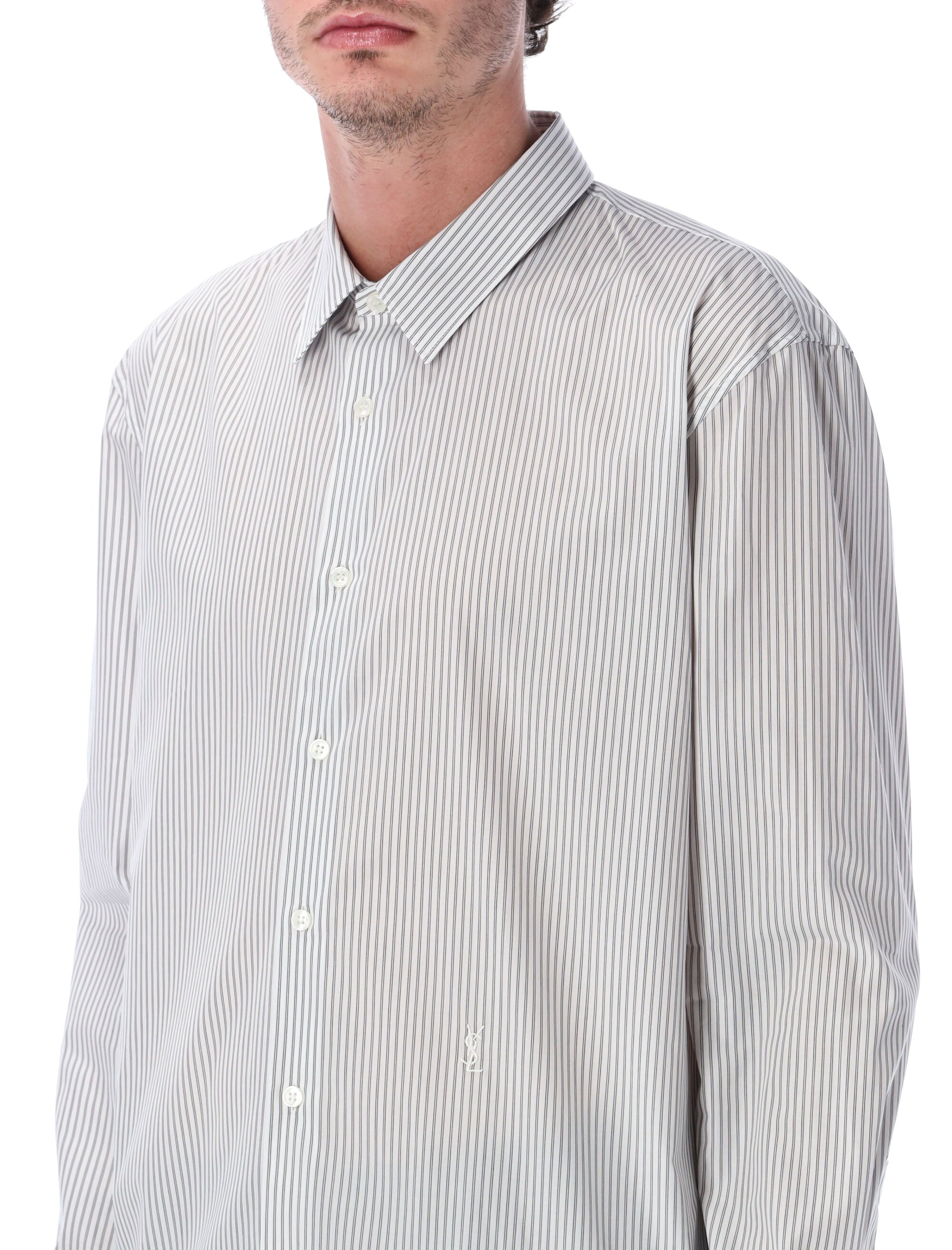 Saint Laurent black striped cotton poplin Cassandre shirt Bianco Stripe