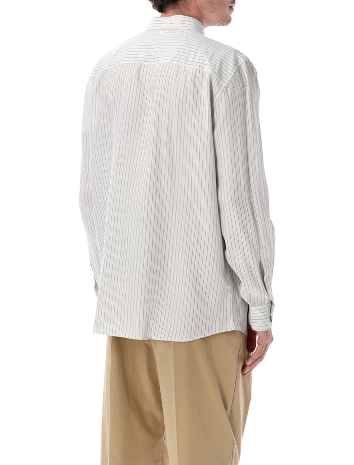 Saint Laurent Cassandre Slim Striped Viscose Shirt White Black Stripe
