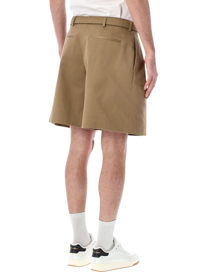 Saint Laurent Cotton Gabardine Tailored Shorts Beige