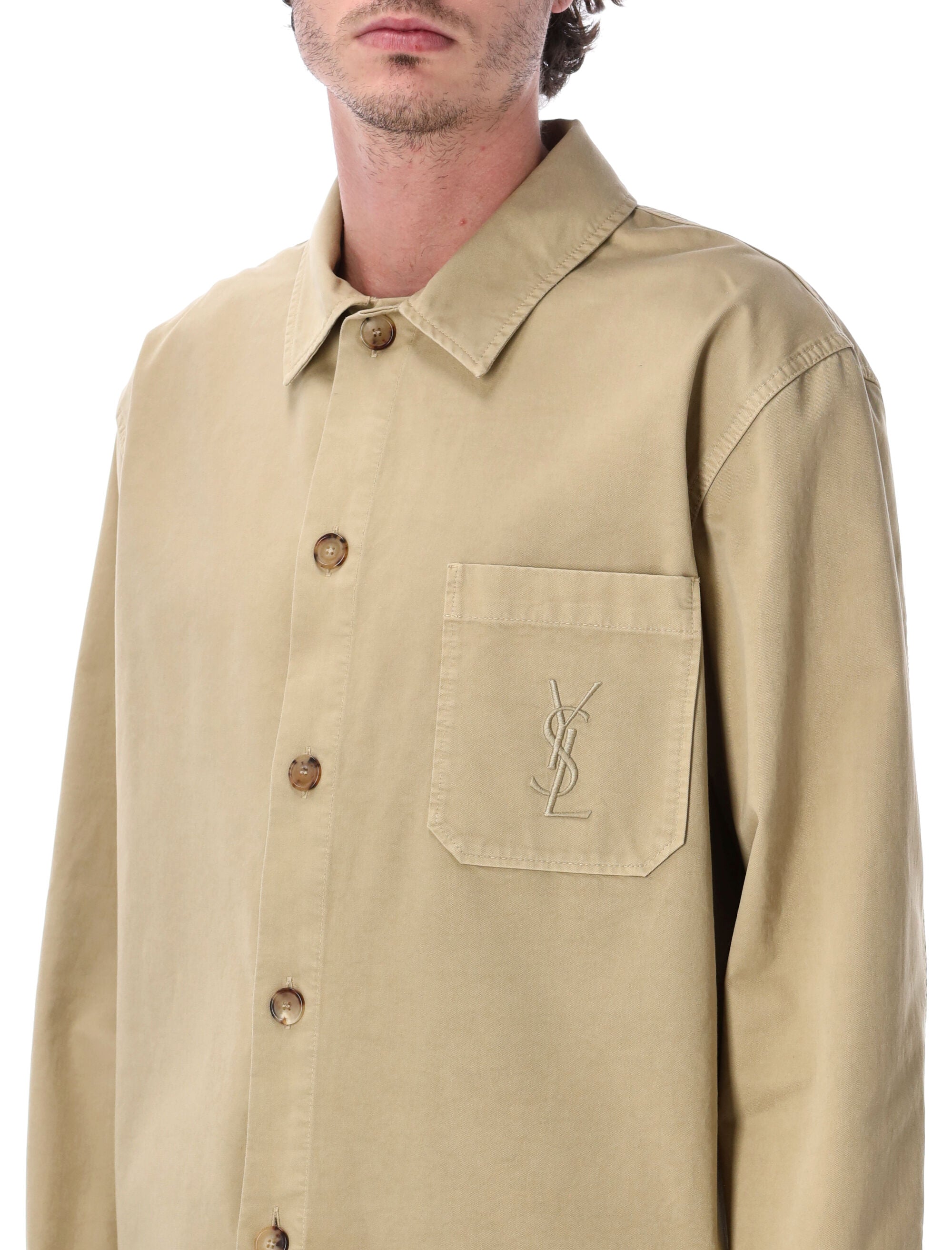 Saint Laurent Cassandre Cotton Overshirt Royal Beige Jacket
