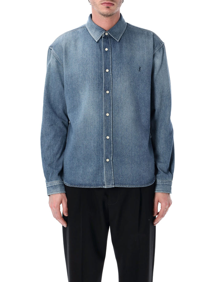 Saint Laurent Cassandre Denim Shirt Horizon Blue Cotton T-shirt