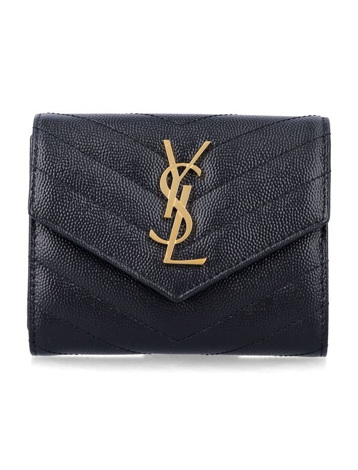 Saint Laurent Cassandre tri-fold wallet Black Calf Skin