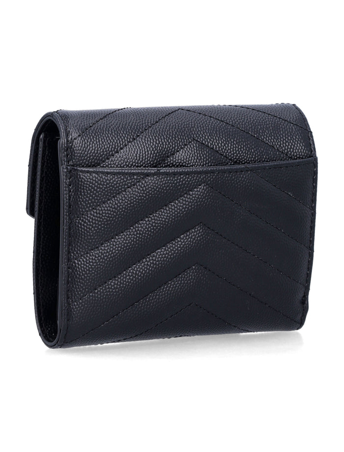 Saint Laurent Cassandre tri-fold wallet Black Calf Skin