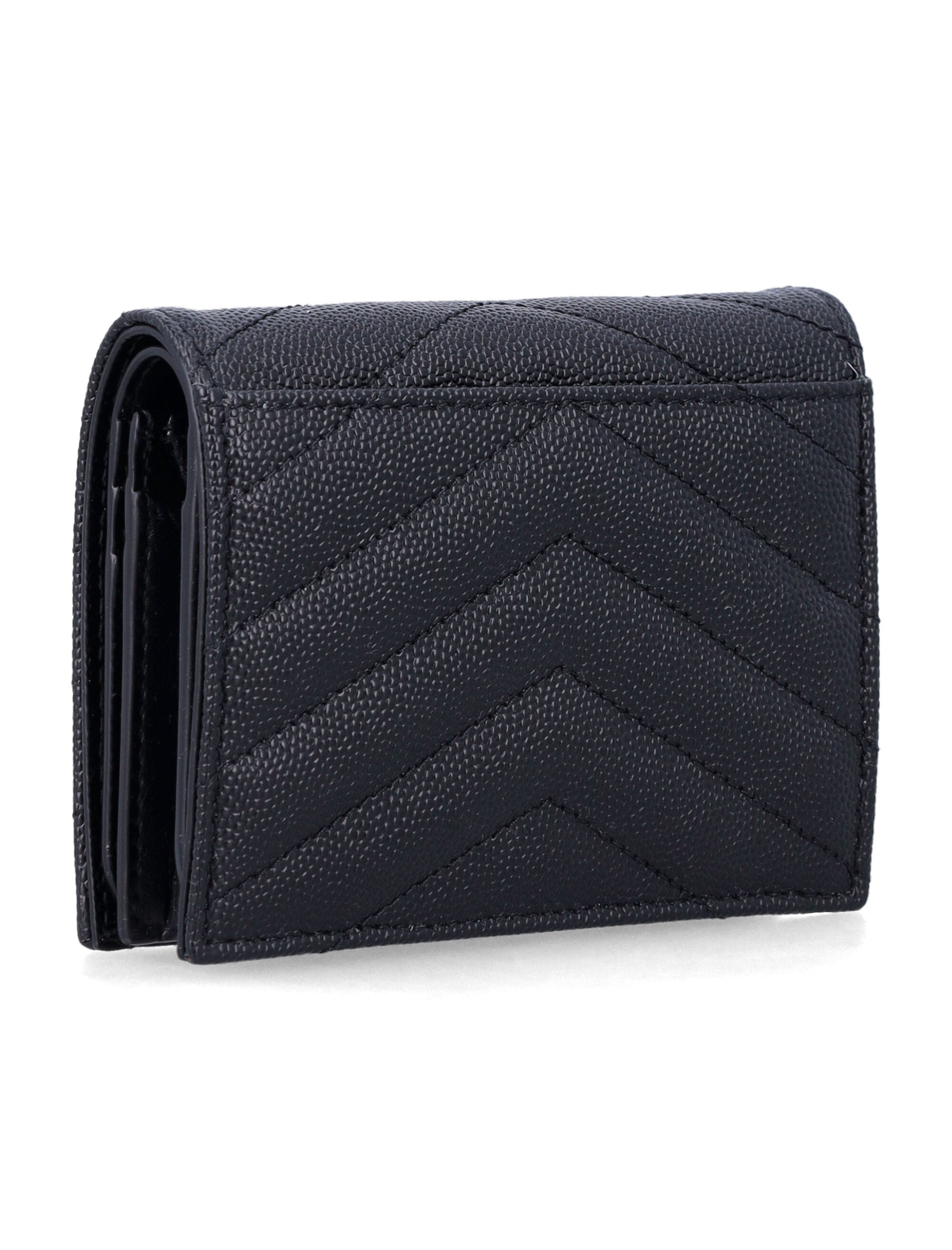 Saint Laurent Cassandre flap card case Black Calf Skin Wallet