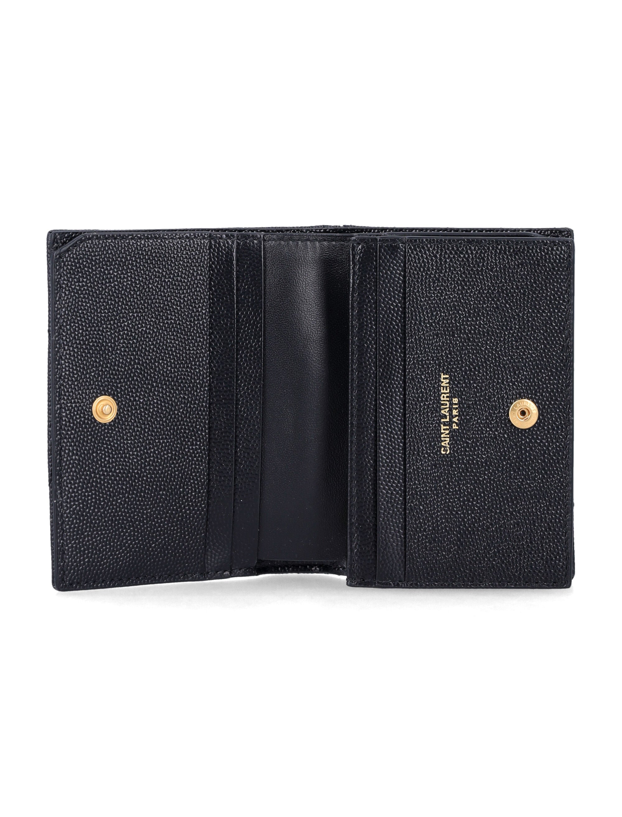 Saint Laurent Cassandre flap card case Black Calf Skin Wallet