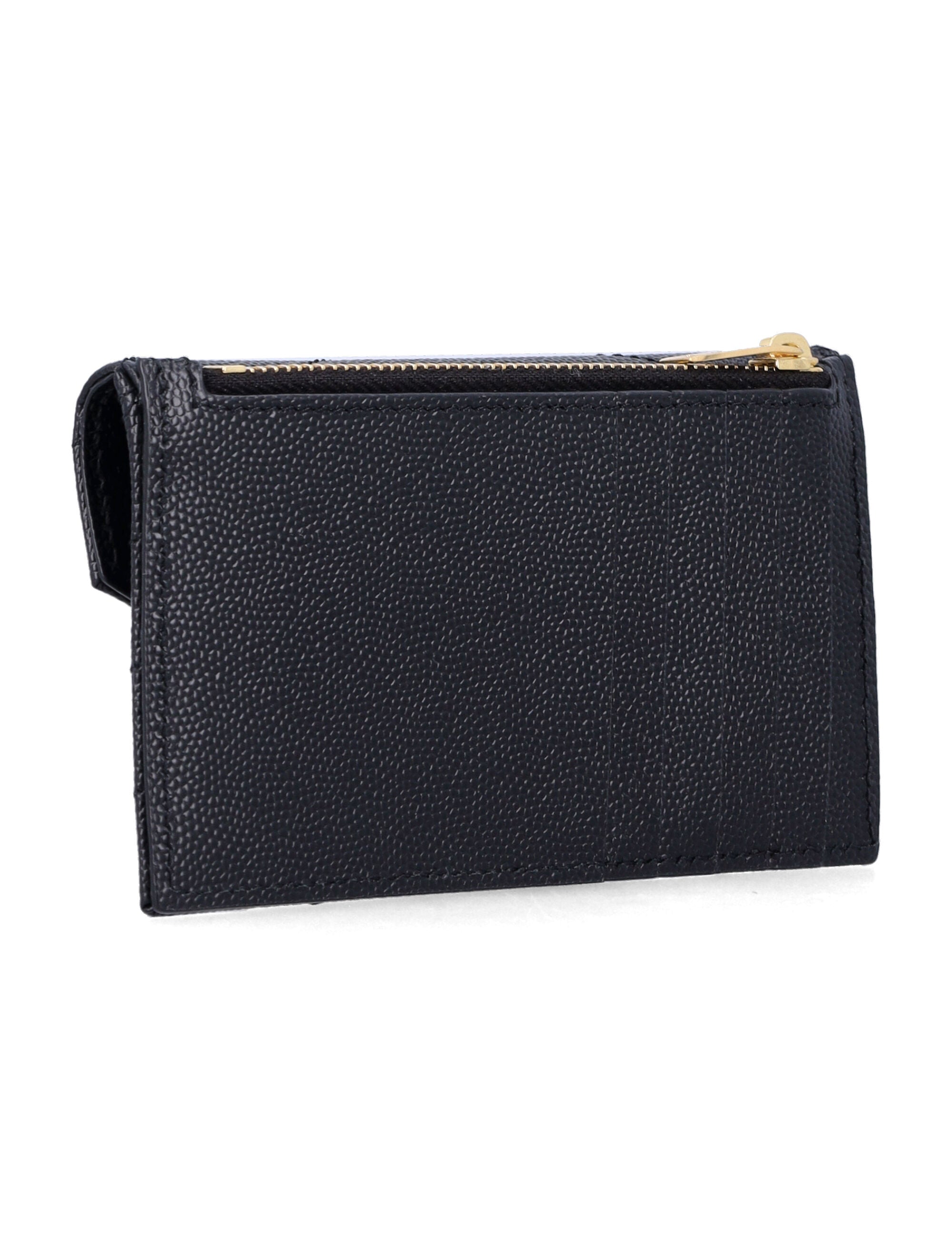 Saint Laurent Cassandre flap card case Black Calf Skin Wallet