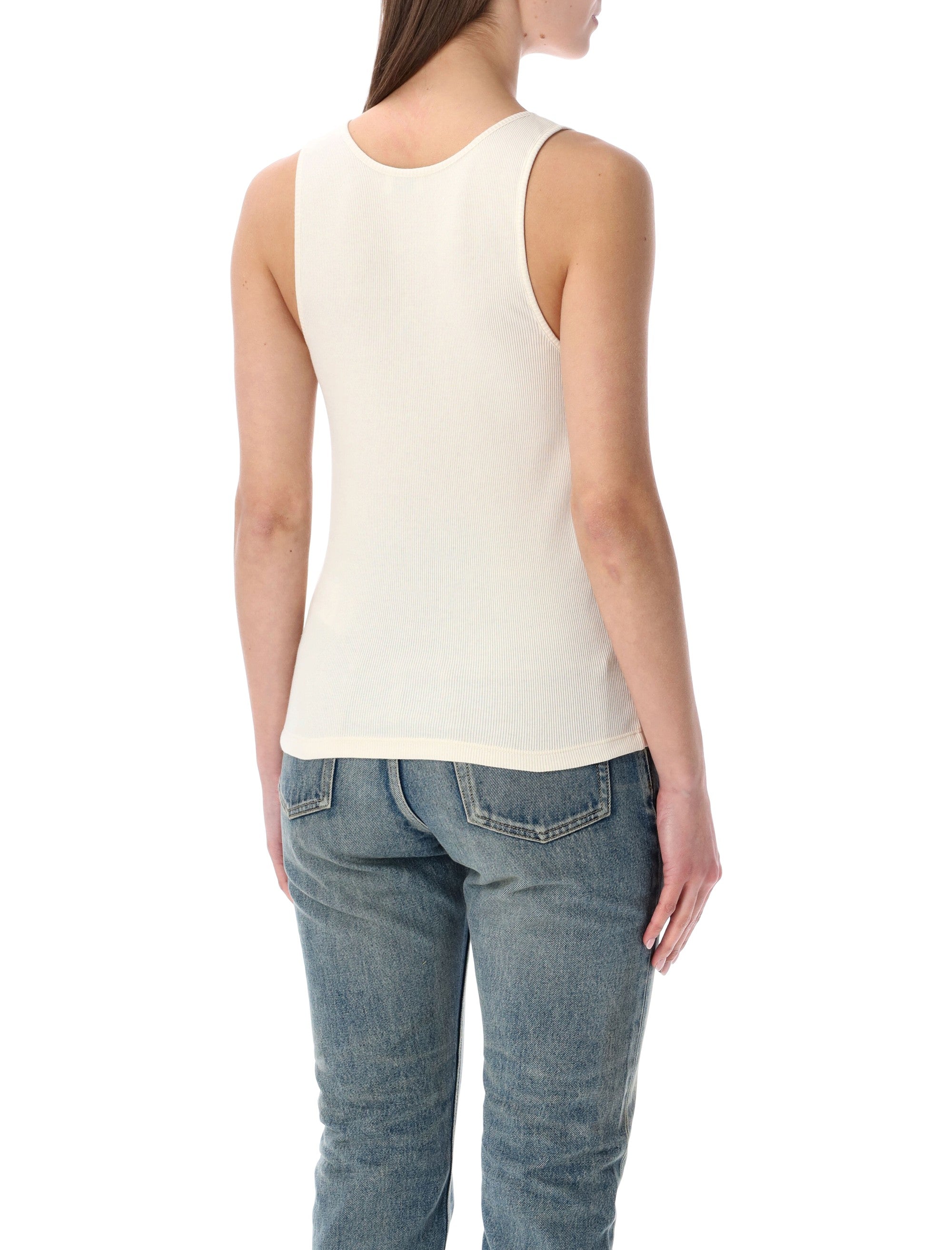 Saint Laurent Cassandre white ribbed cotton tank Natural Top