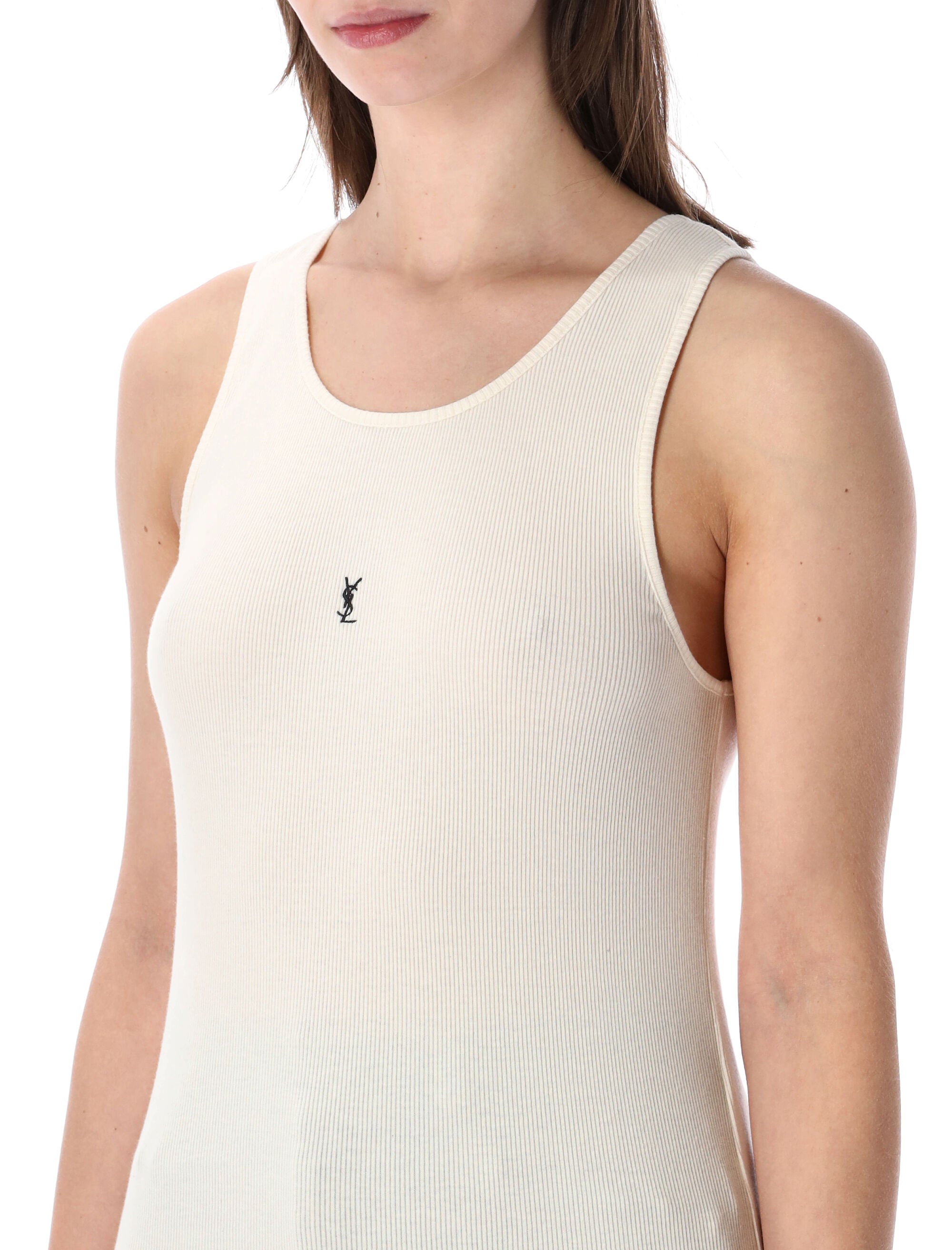 Saint Laurent Cassandre white ribbed cotton tank Natural Top