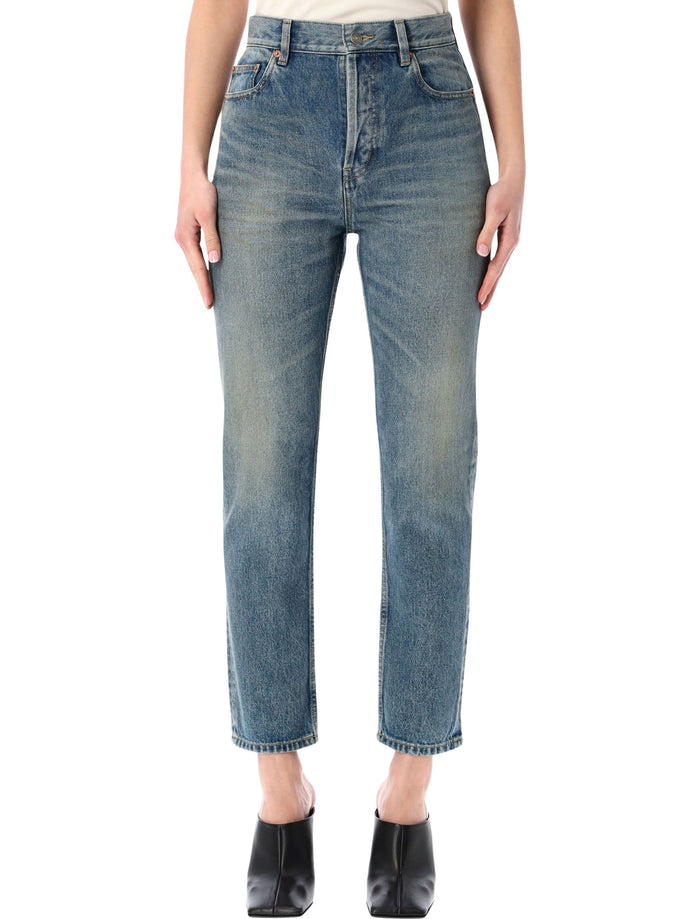Saint Laurent 90s blue denim cropped slim-fit jeans Mid Cotton