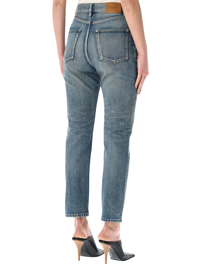 Saint Laurent 90s blue denim cropped slim-fit jeans Mid Cotton