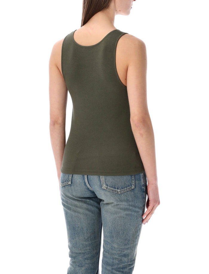 Saint Laurent Cassandre ribbed cotton tank Kaki Fonce Top