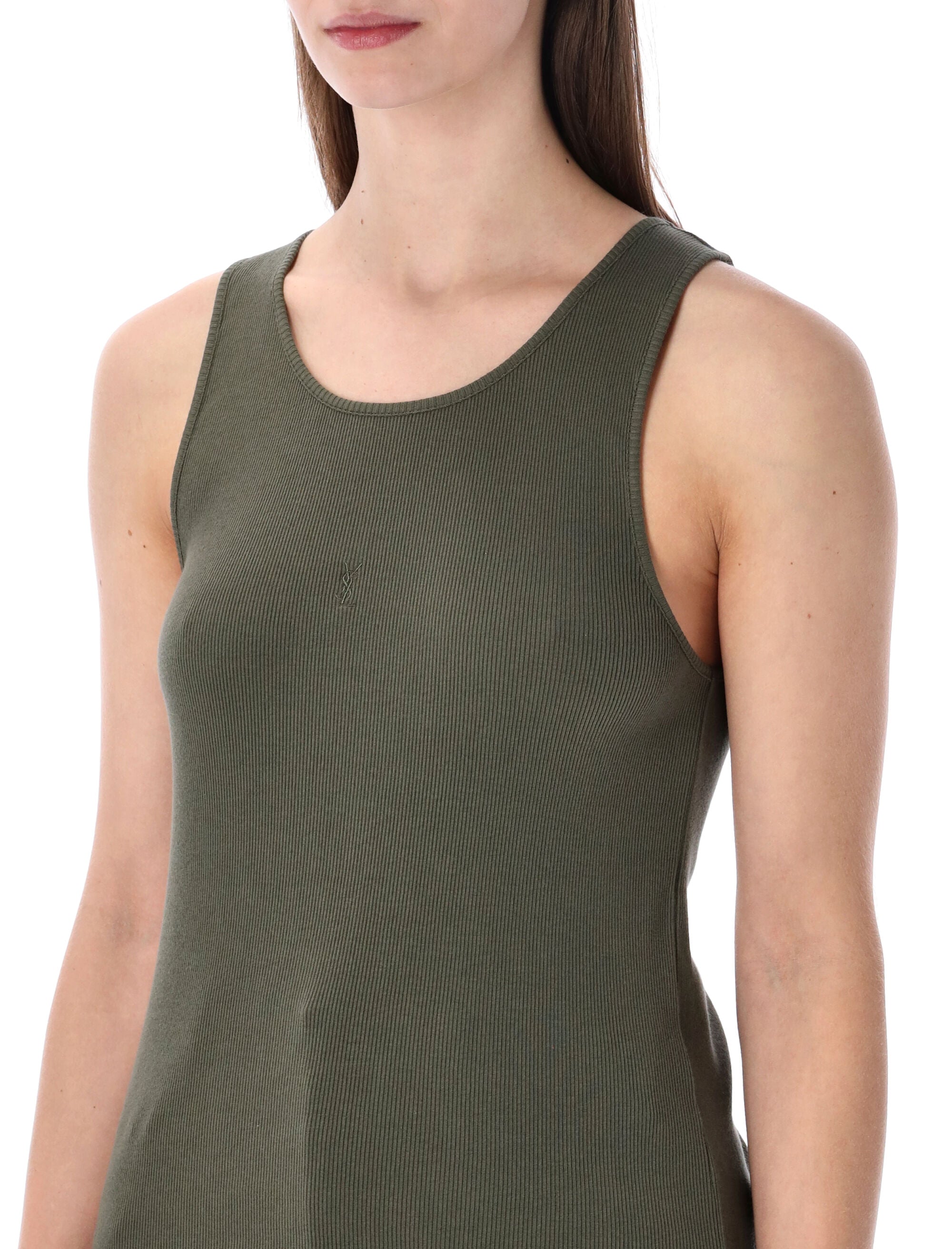 Saint Laurent Cassandre ribbed cotton tank Kaki Fonce Top