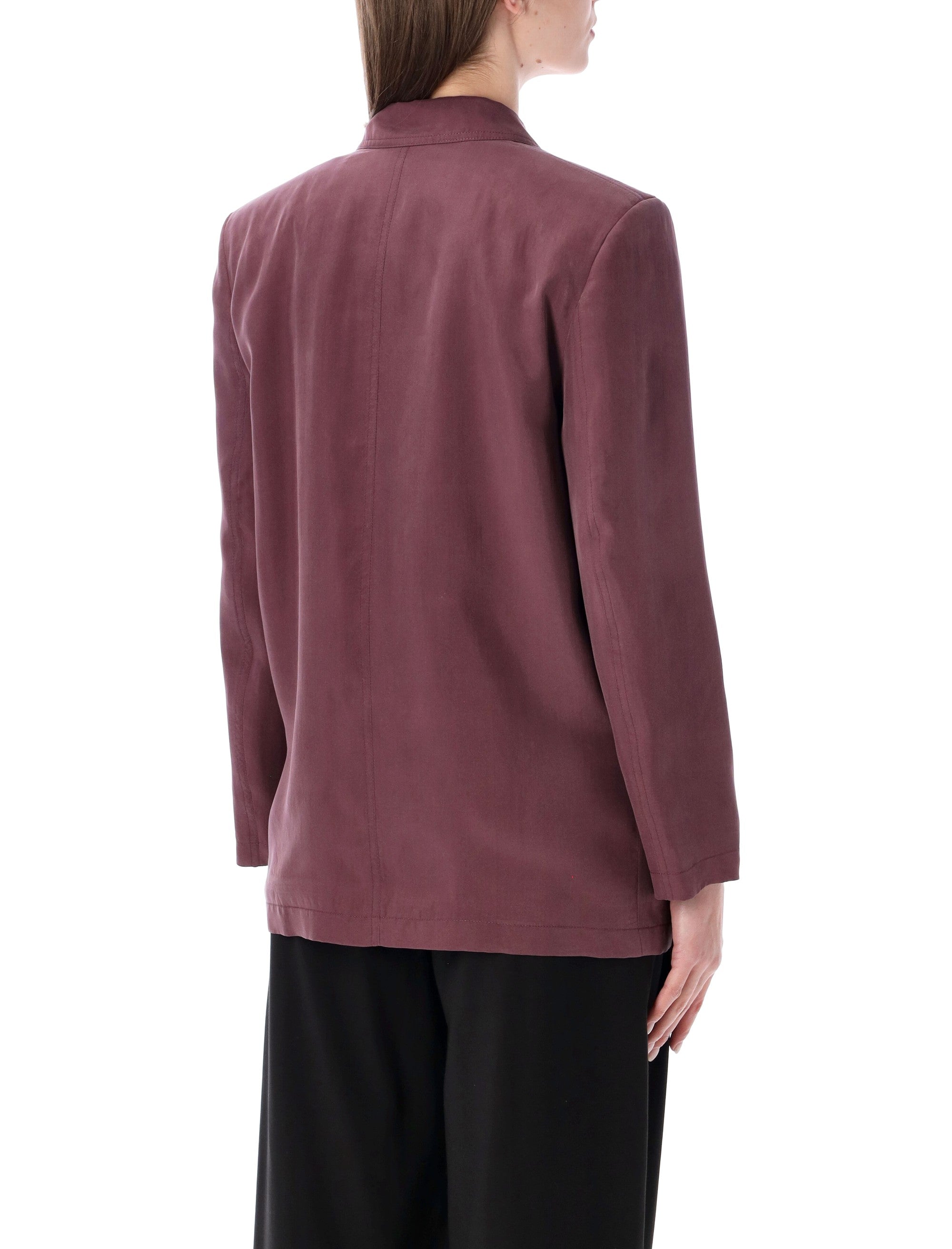 Saint Laurent Double-Breasted Silk Habotai Jacket Aubergine Blazer